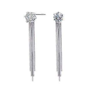 14k Gold 2ct. c.t. Lab Diamonds Long Chain Earrings Sterling Silver